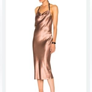 NWT Fleur du Mal rose gold T strap back cowl neck bias cut dress
